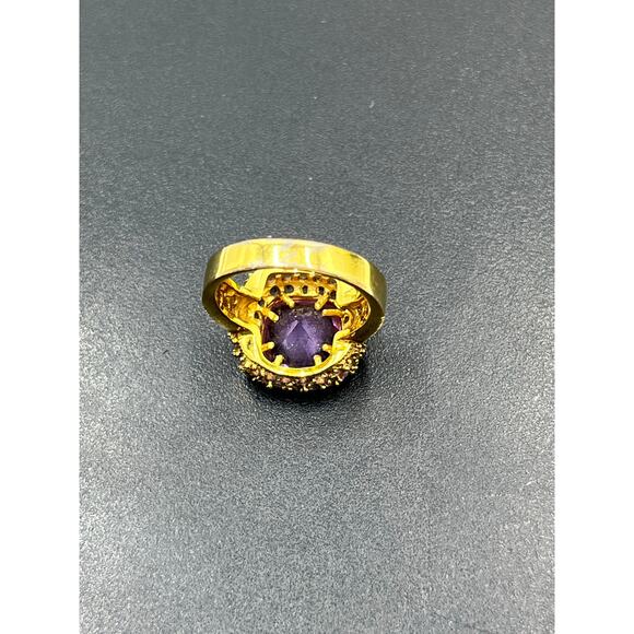 UTC Gold Plated Vermeil Sterling Silver Cushion Cut Amethyst Cocktail Ring Sz 8 - Picture 6 of 16